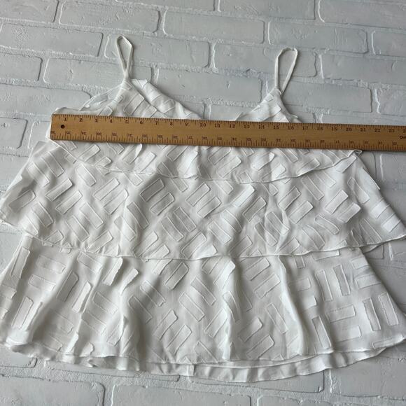 AMANDI Anthropologie White Layered Ruffle Camisole Blouse Top -sz M - Picture 4 of 6